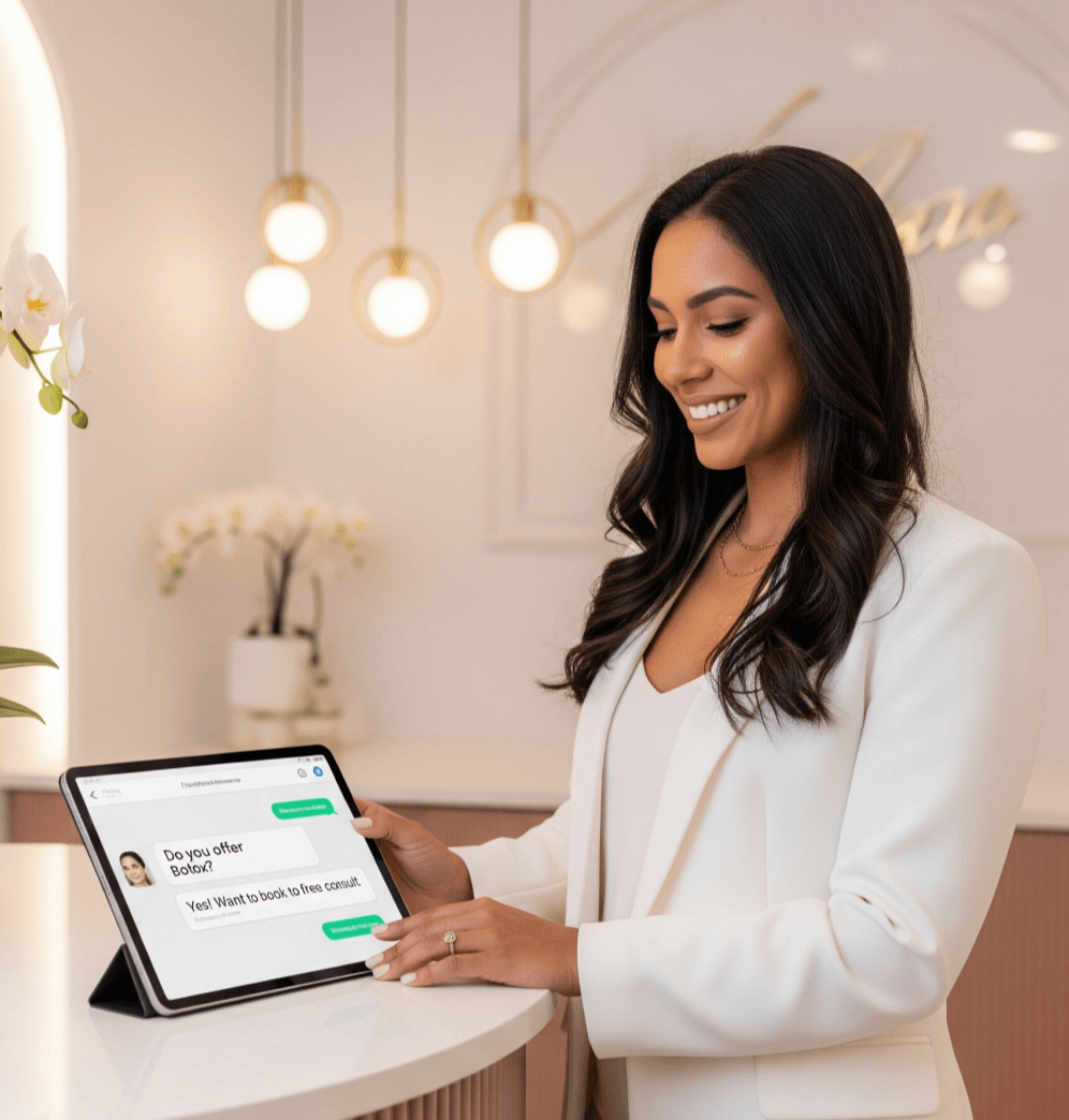 Medspa owner managing client bookings with the Medspa Flow AI dashboard