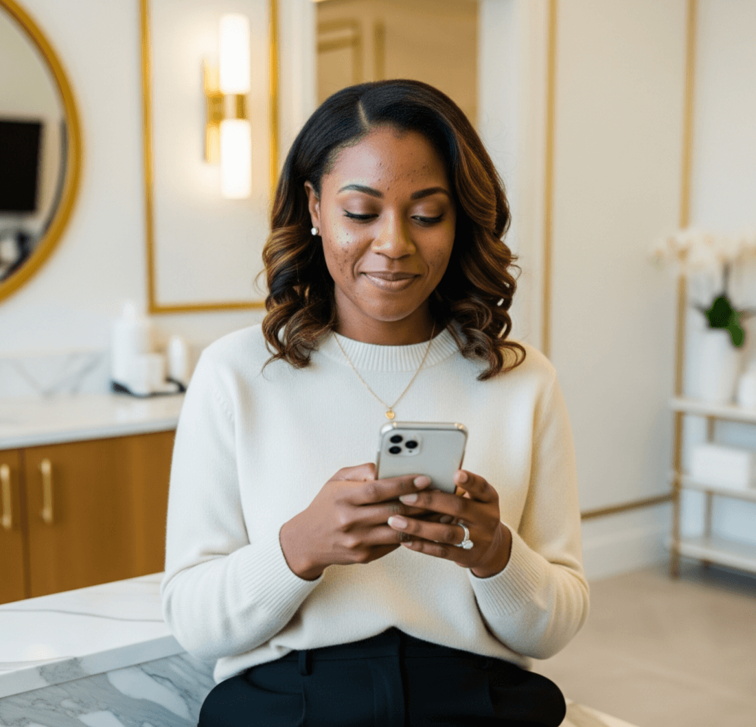 Medspa client booking an appointment on her smartphone
